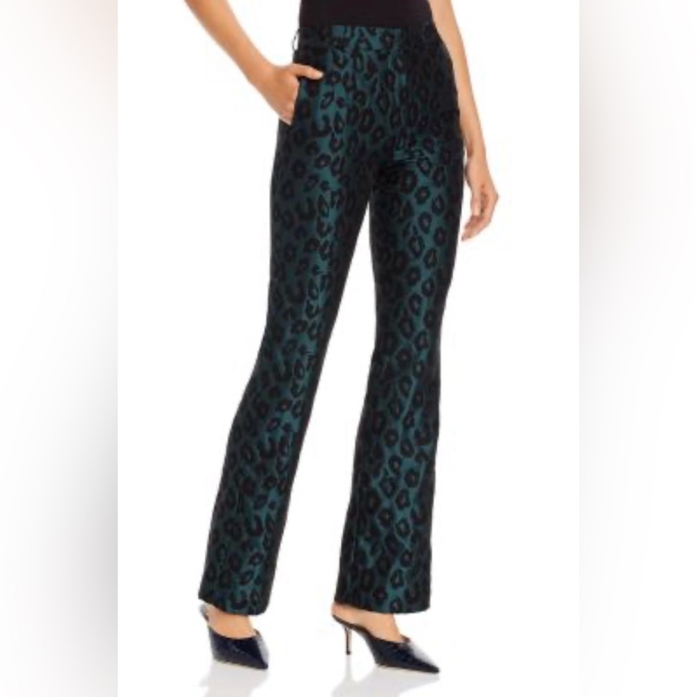 EUC Anine Bing- Cindy Emerald Leopard Jacquard Flared Pants. Size XS